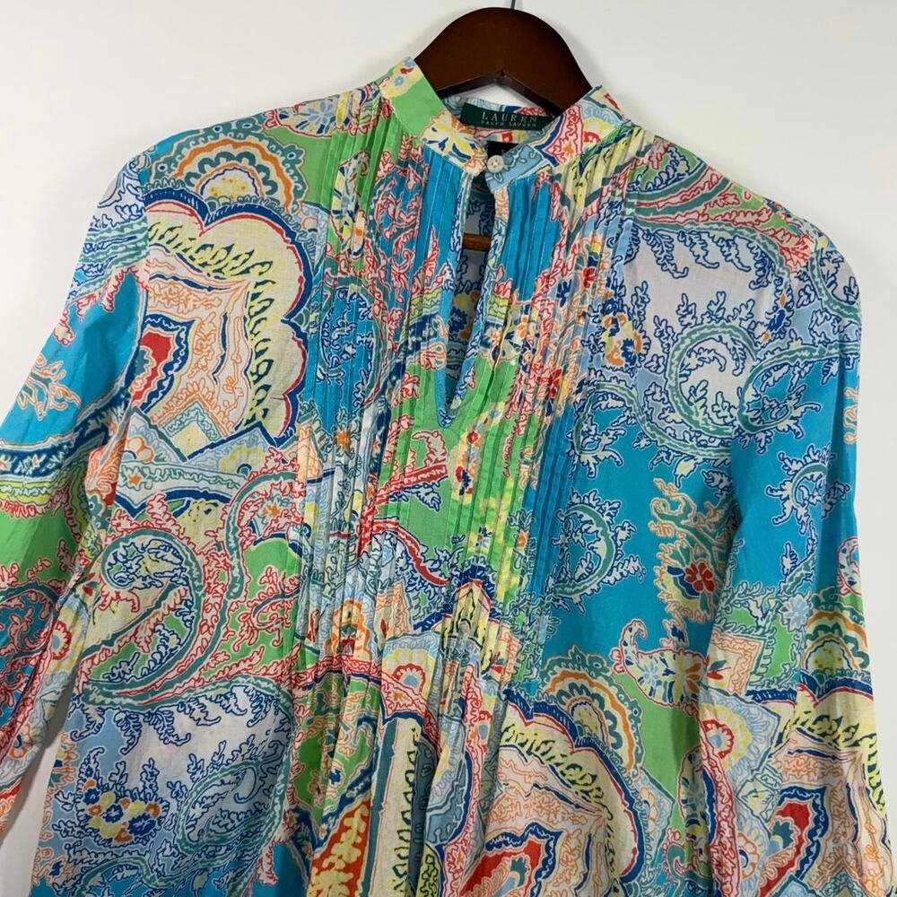 Lauren Ralph Lauren Women’s S Smocked Tunic Cotton Blue Paisley Lightweight EUC - Picture 1 of 9